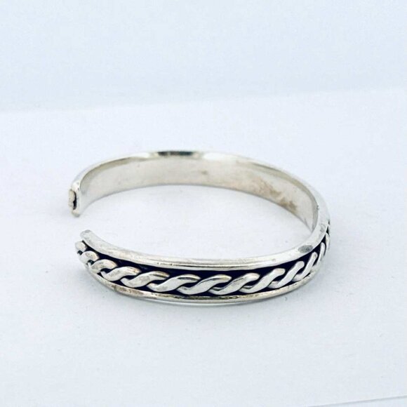 Estate Sterling Silver 925 Cuff Bangle Bracelet Rope Chain Design 6" Wrist 26.5g - Picture 2 of 11